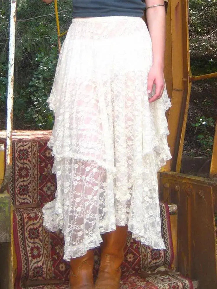 Weekeep Sexy Vintage Lace A Line Skirt Y2K Fashion Statement