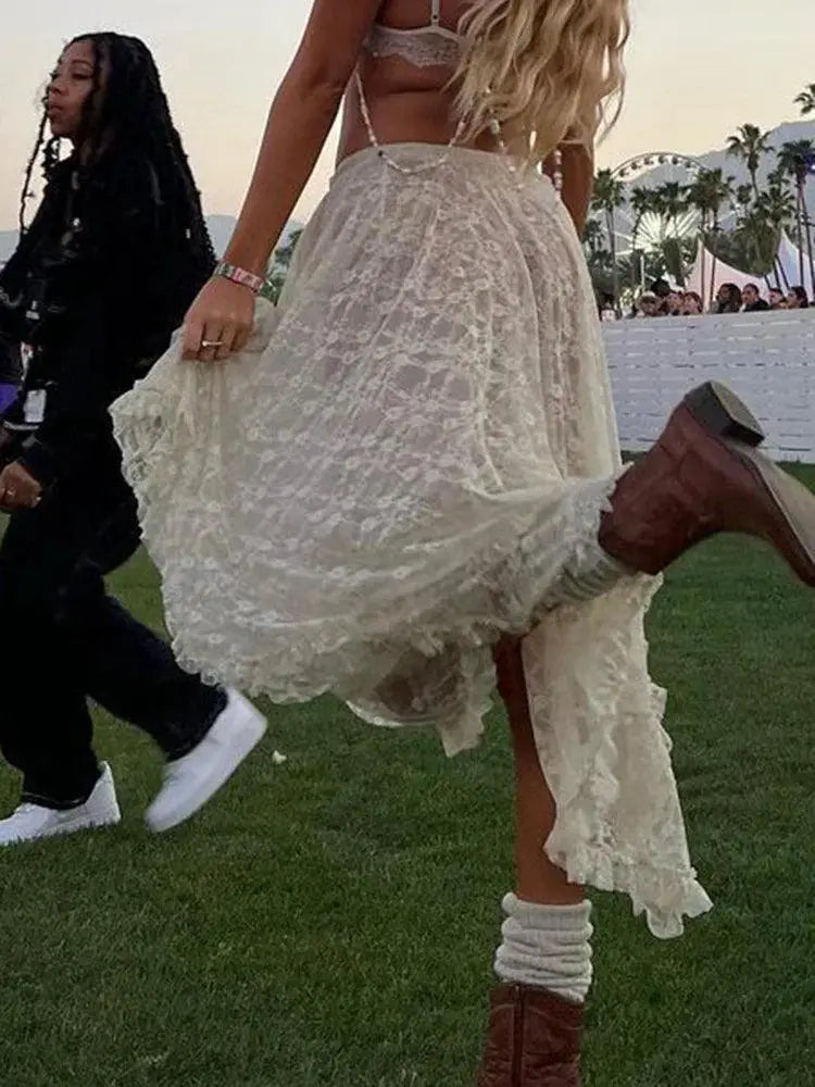 Weekeep Sexy Vintage Lace A Line Skirt Y2K Fashion Statement