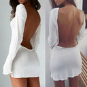 White Backless Evening Party Dress: Elegant Long Sleeve Mini