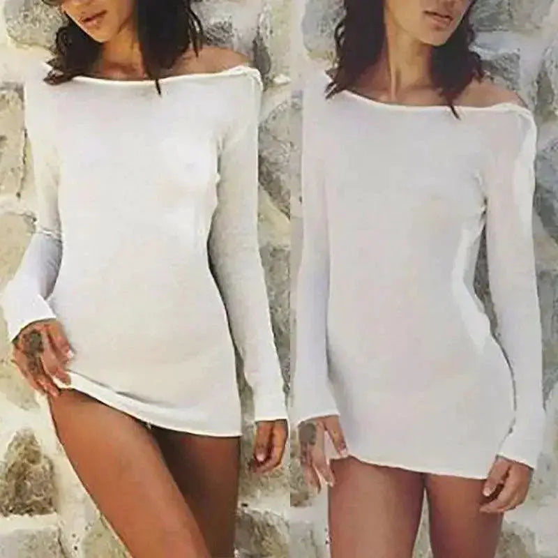 White Backless Evening Party Dress With Long Sleeve Mini