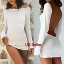 White Backless Evening Party Dress: Elegant Long Sleeve Mini