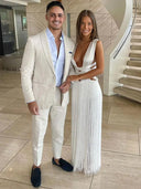 White Bandage Tassel Off-Shoulder Beach Party Gown