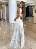 White Bandage Tassel Off-Shoulder Beach Party Gown