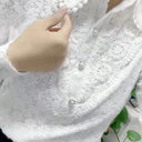 White Jacquard Stitched Shirt Stylish Office Lady Blouse