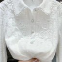 White Jacquard Stitched Shirt Stylish Office Lady Blouse