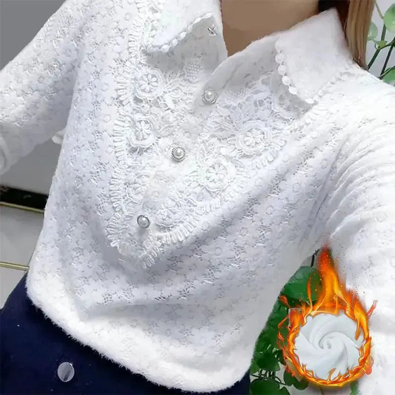 White Jacquard Stitched Shirt Stylish Office Lady Blouse