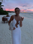 White Knit Beach Dress: Chic Sleeveless Statement Piece