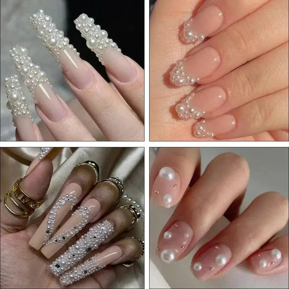 White Pearl Nail Art Rhinestones Set for DIY Nails
