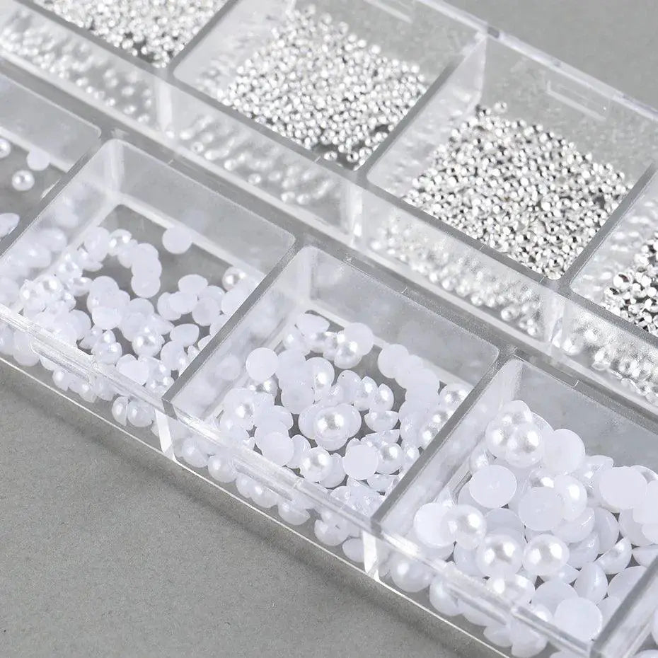 White Pearl Nail Art Rhinestones Set for DIY Nails