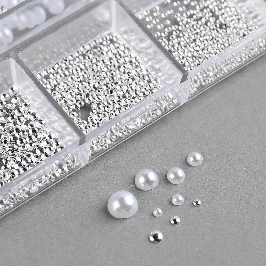 White Pearl Nail Art Rhinestones Set for DIY Nails