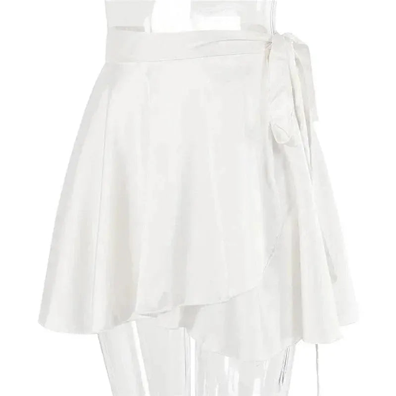 White Satin Chic Two Piece Set Skirt Top Elegant Comfort Fit