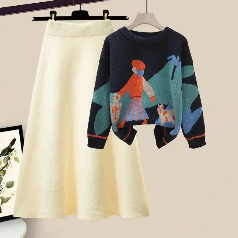 Winter Cartoon Print Knit Dress Chic Women Fashion Statement