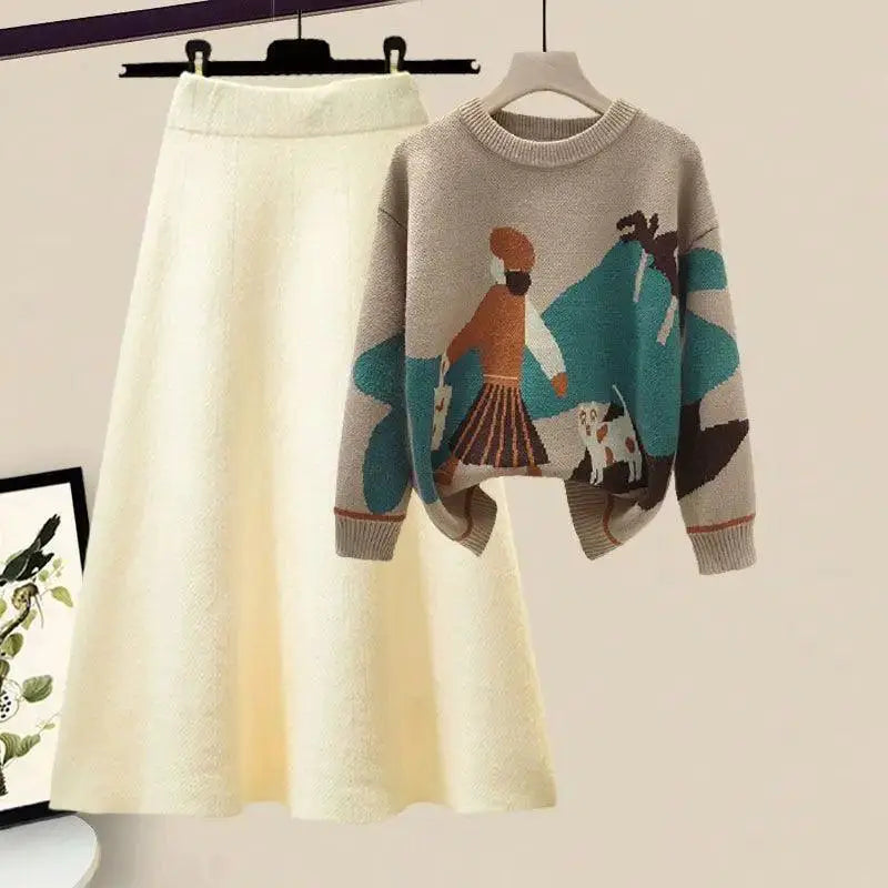 Winter Cartoon Print Knit Dress Chic Women Fashion Statement