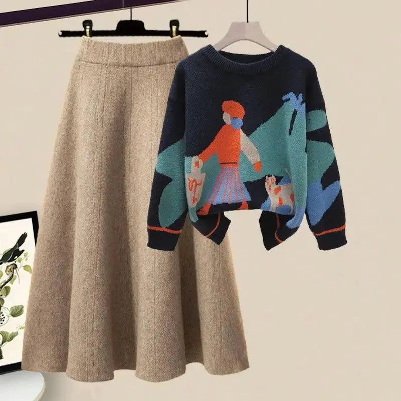 Winter Cartoon Print Knit Dress Chic Women Fashion Statement