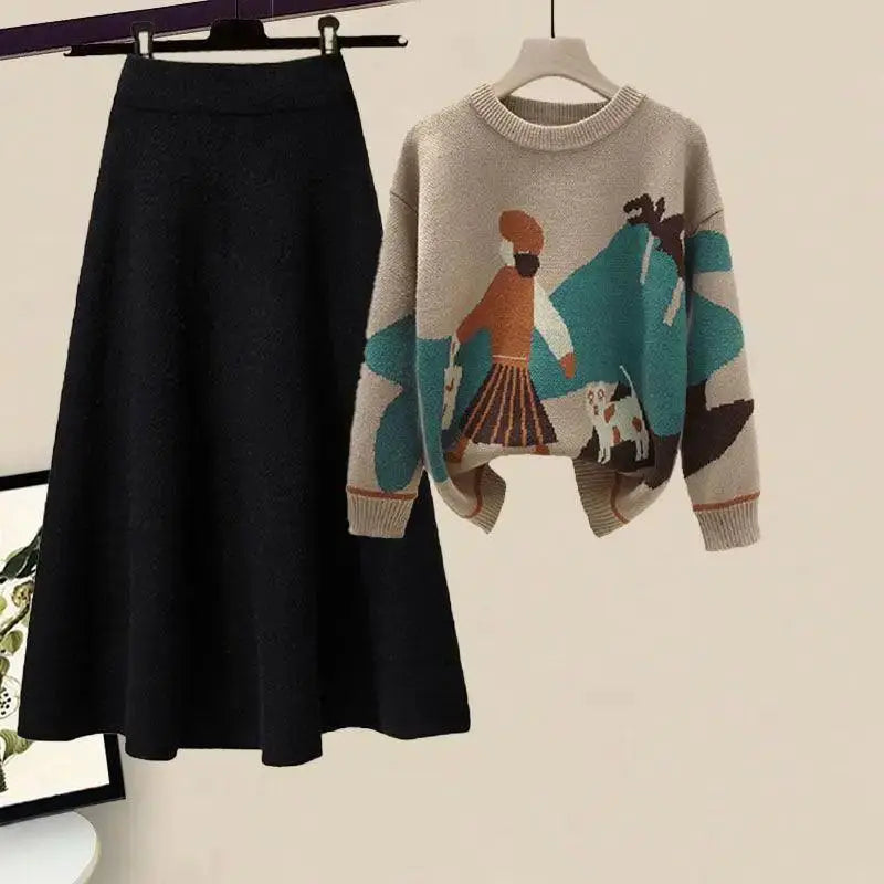 Winter Cartoon Print Knit Dress Chic Women Fashion Statement