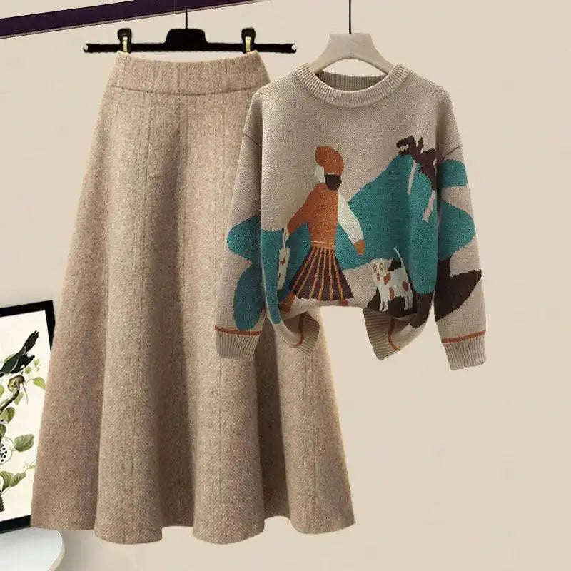 Winter Cartoon Print Knit Dress Chic Women Fashion Statement