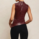 Winter Chic PU Leather Tank Stylish Asymmetrical Blouse