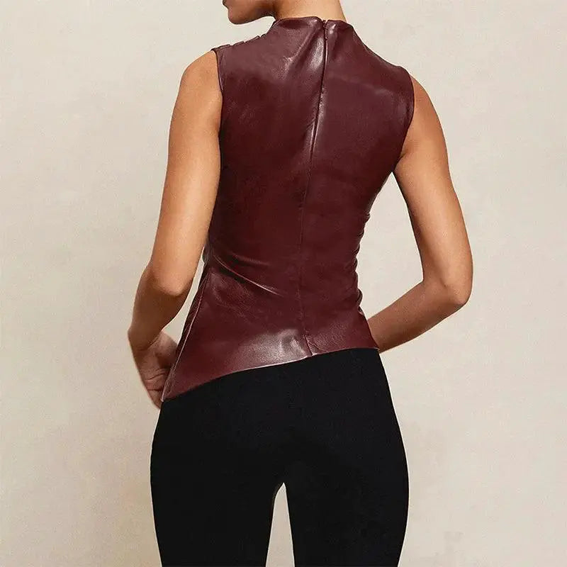 Winter Chic PU Leather Tank With Asymmetrical Blouse