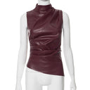 Winter Chic PU Leather Tank Stylish Asymmetrical Blouse