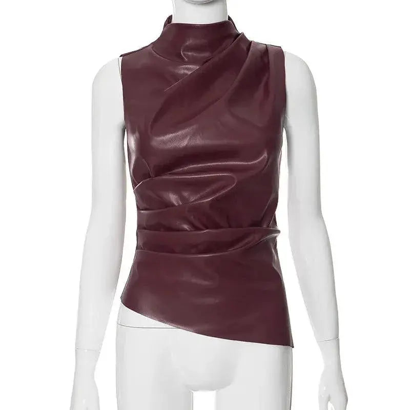 Winter Chic PU Leather Tank With Asymmetrical Blouse