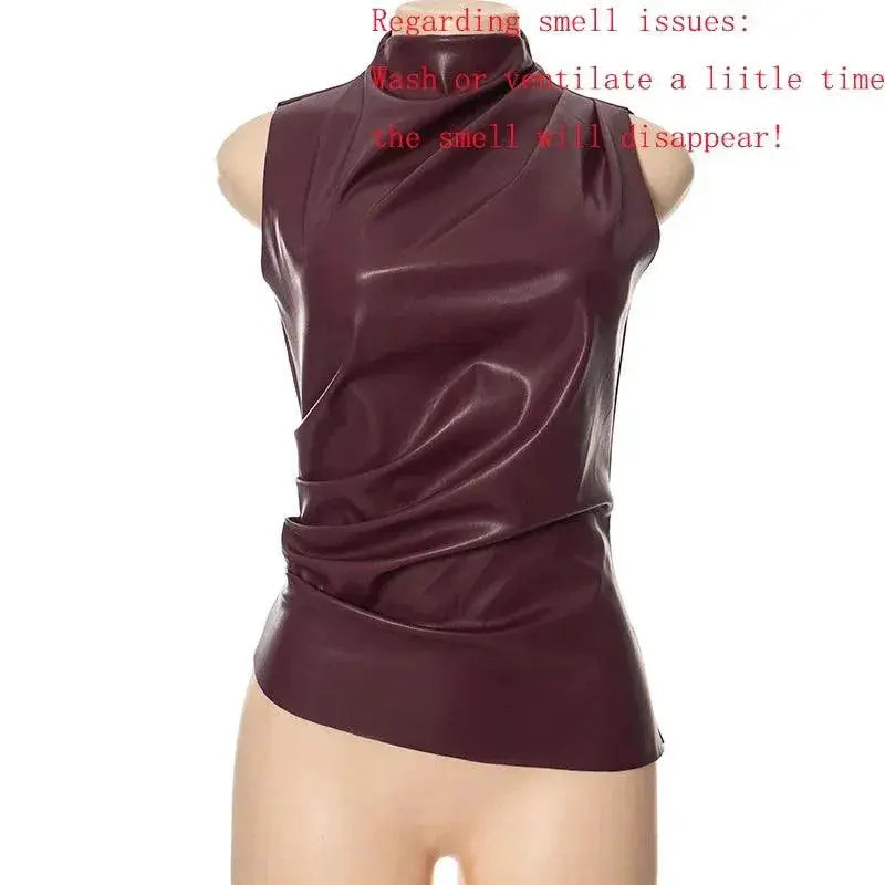 Winter Chic PU Leather Tank With Asymmetrical Blouse