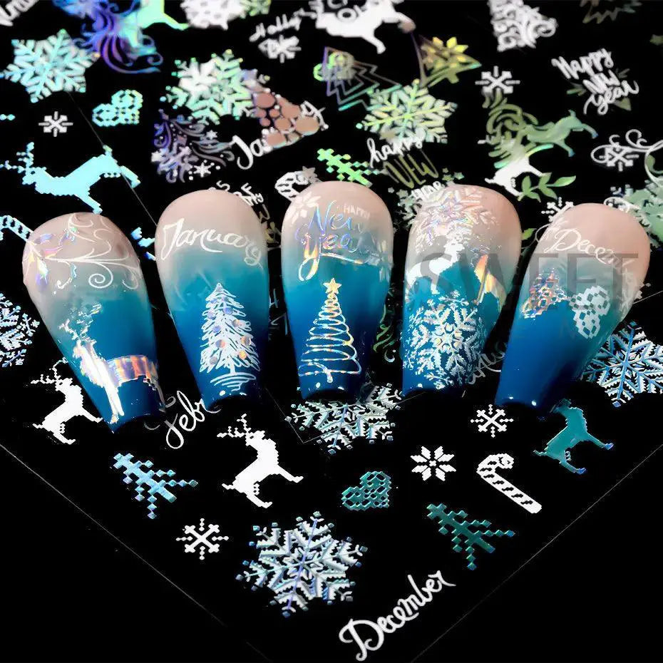 Winter Wonderland Nail Art Stickers Snowflake Reindeer DIY