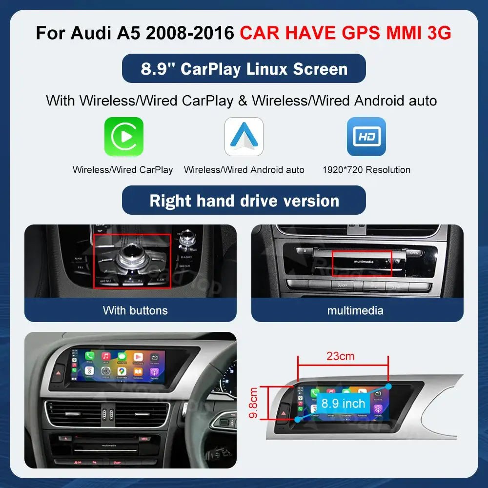 Wireless CarPlay Car Screen for Audi A5