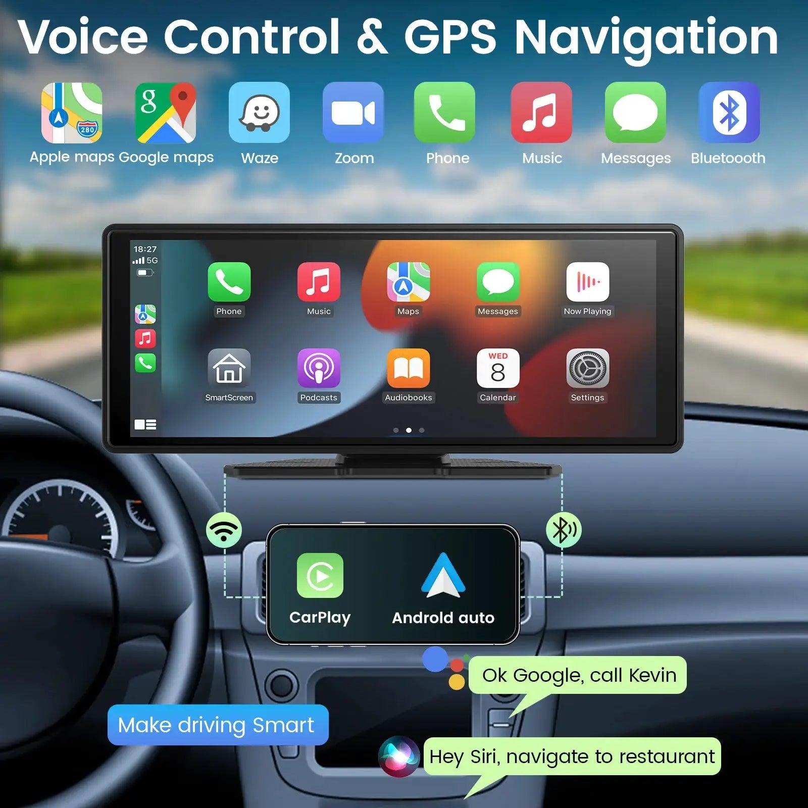 Wireless CarPlay Screen for Drivers GPS