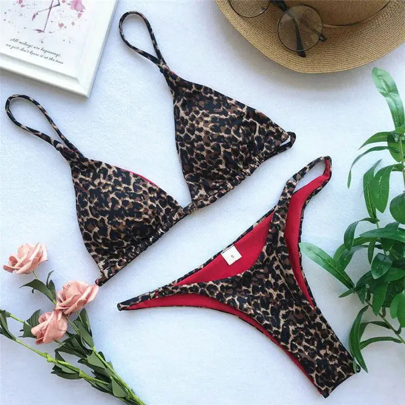 Women Leopard Print Bikini Set Summer Swimwear Sexy