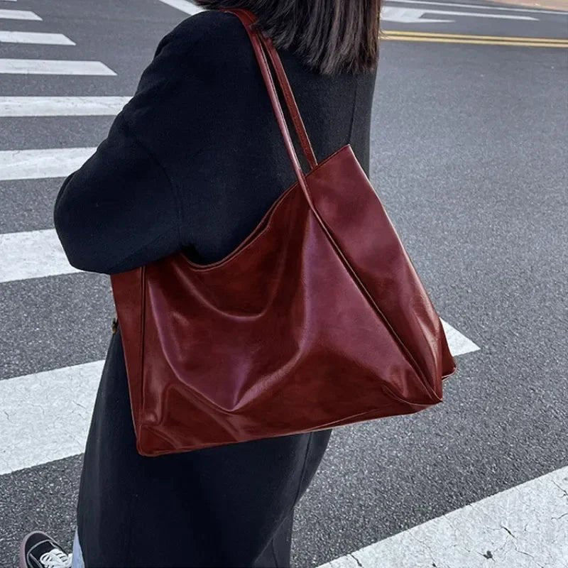 Women Tote Bag Soft PU Leather Shoulder Bag Crossbody Large Capacity Retro Style