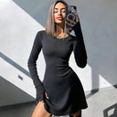 Women's Autumn V-Neck Mini Dress Chic Style and Comfort