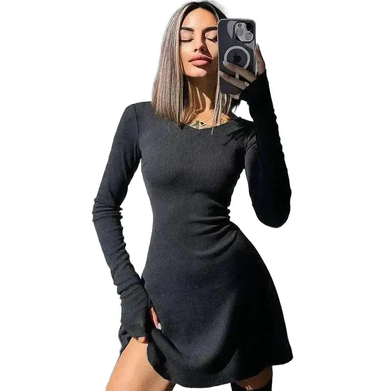 Womens Autumn V Neck Mini Dress Chic Style And Comfort - black S product image