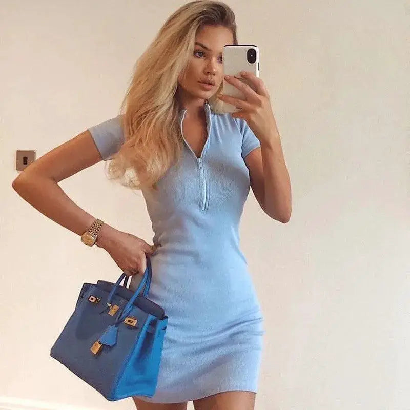 Chic Zipper Miniskirt Dress Euro American Style Statement