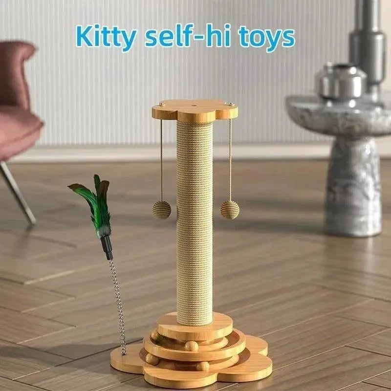 Wooden Cat Turntable Toy With Sisal Scratching Board Fun