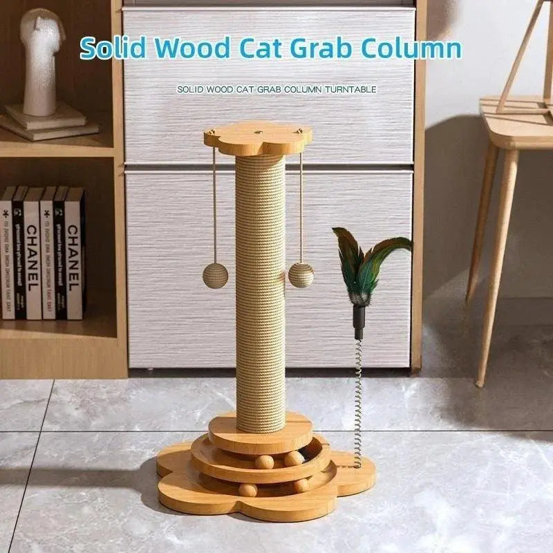 Wooden Cat Turntable Toy With Sisal Scratching Board Fun
