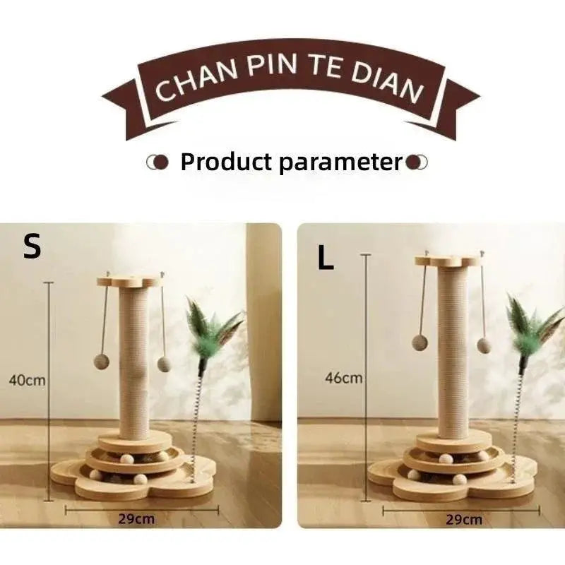 Wooden Cat Turntable Toy With Sisal Scratching Board Fun