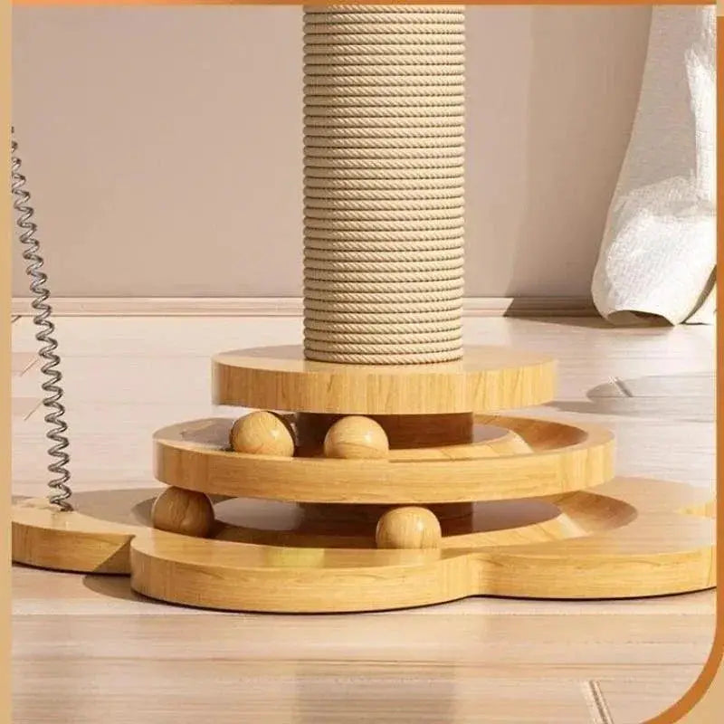 Wooden Cat Turntable Toy With Sisal Scratching Board Fun