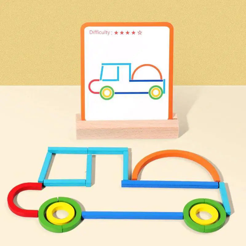 Wooden Creative Sticks Rings Puzzle Educational Toy Set