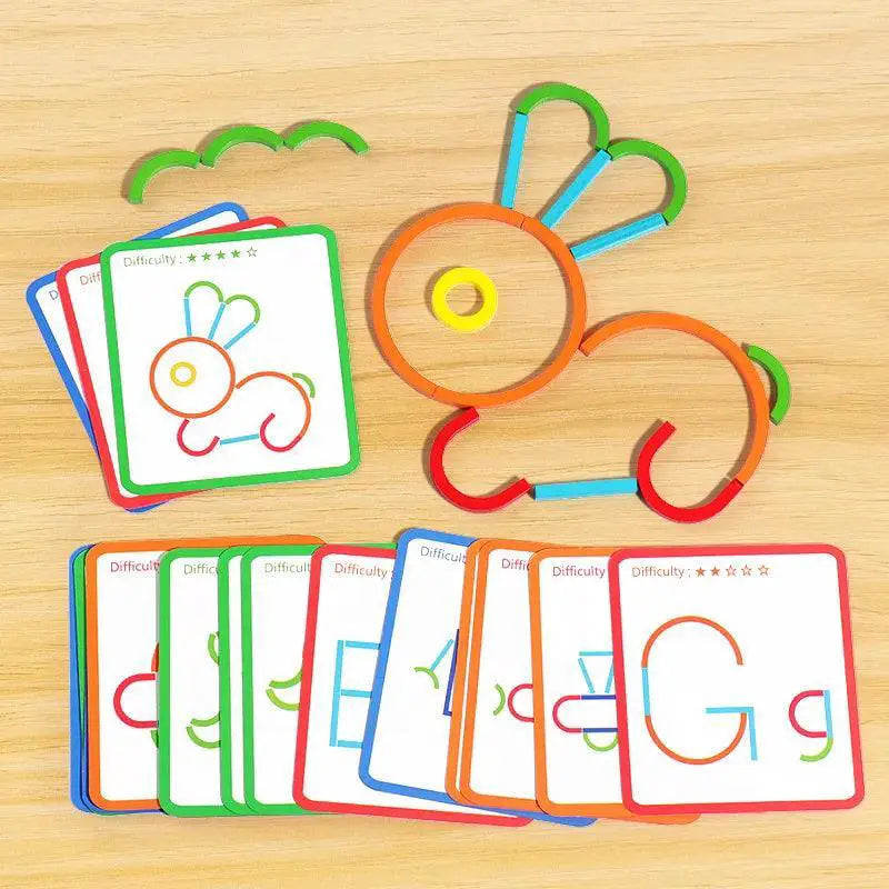 Wooden Creative Sticks Rings Puzzle Educational Toy Set