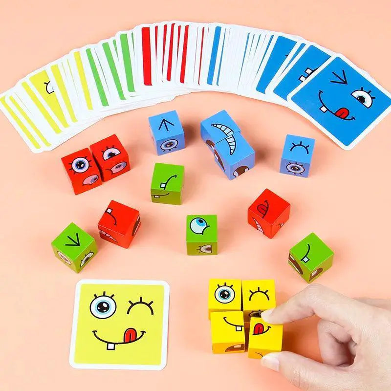 Wooden Cube Expression Building Blocks Montessori Toy Set