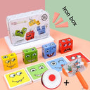Wooden Cube Expression Building Blocks Montessori Play Toy