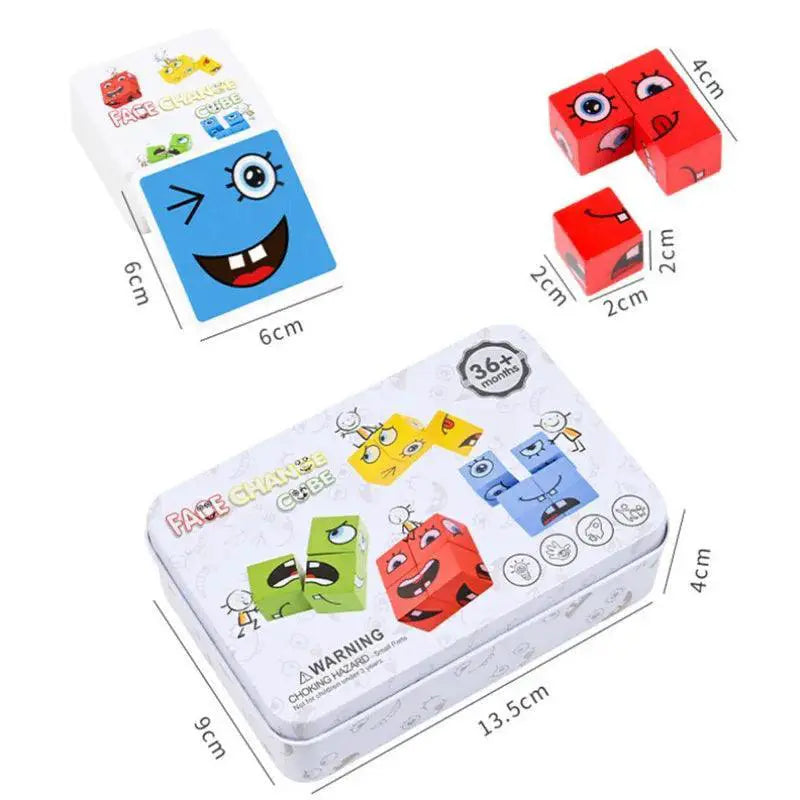 Wooden Cube Expression Building Blocks Montessori Toy Set