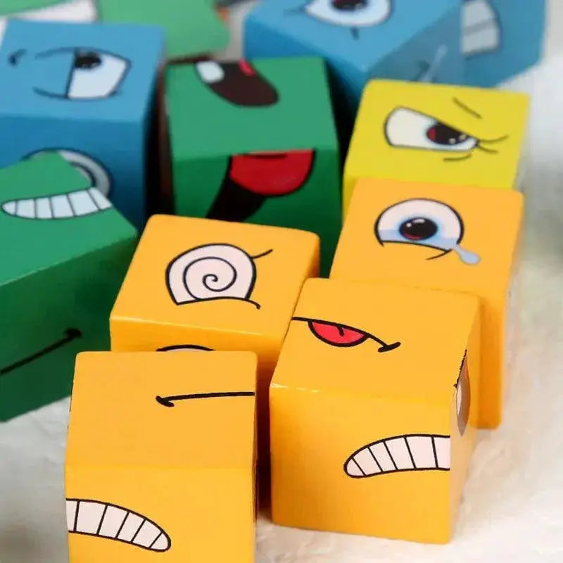 Wooden Cube Expression Building Blocks Montessori Toy Set