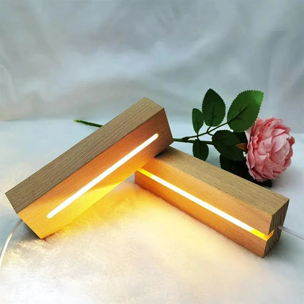 Wooden LED Resin Art Display Stand Vintage Strip Light Base - OurLum.com