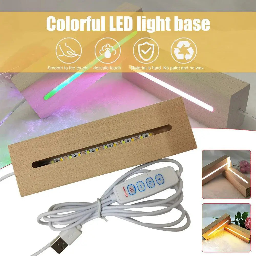 Wooden LED Resin Art Display Stand Vintage Strip Light Base - OurLum.com