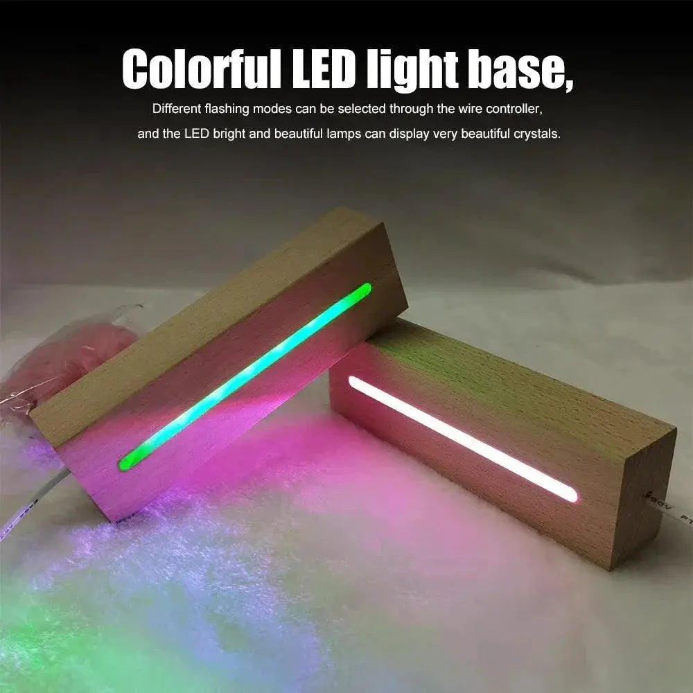 Wooden LED Resin Art Display Stand Vintage Strip Light Base - OurLum.com