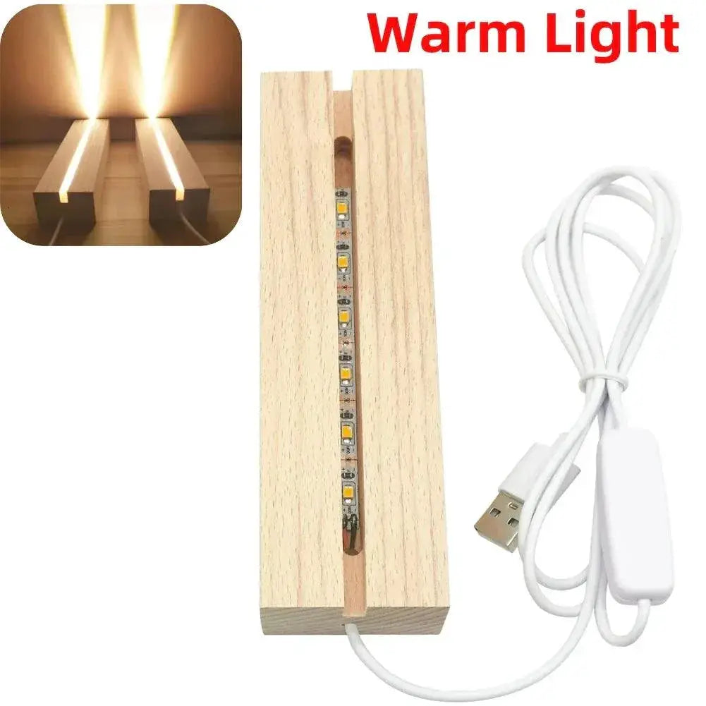 Wooden LED Resin Art Display Stand Vintage Strip Light Base - OurLum.com