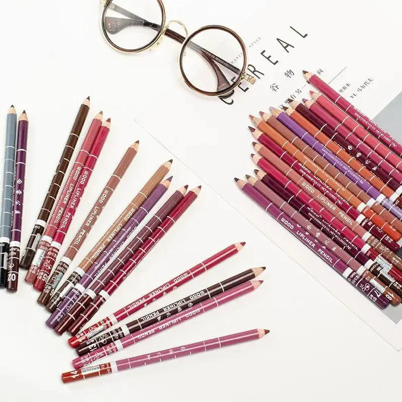 Wooden Lip Liner Set Professional Waterproof 28 Colors