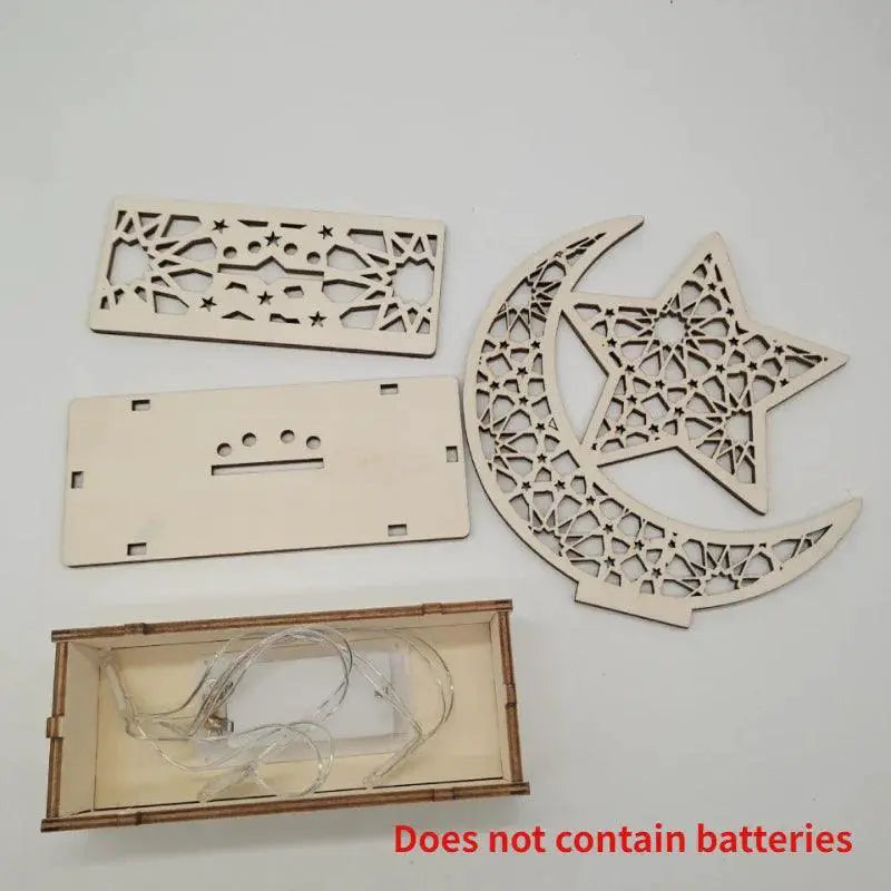 Wooden Moon Star LED Lights for Ramadan Bedroom Decor