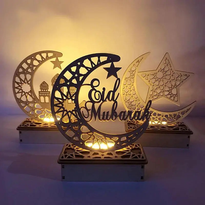 Wooden Moon Star LED Lights for Ramadan Bedroom Decor